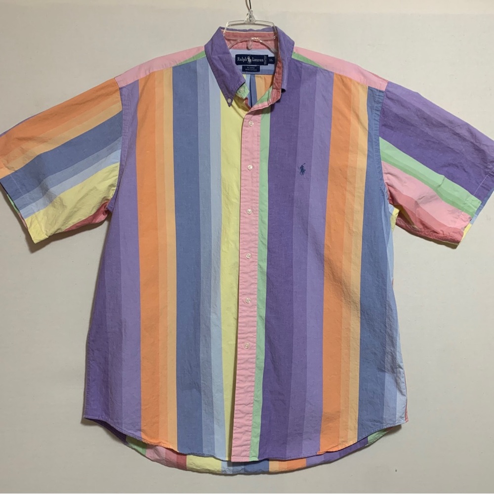 Ralph Lauren Mens Rainbow Shirt Size XL Blaire Multicolored Striped Button Down